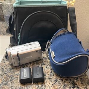 Sony Handycam with Blue and Black Cases